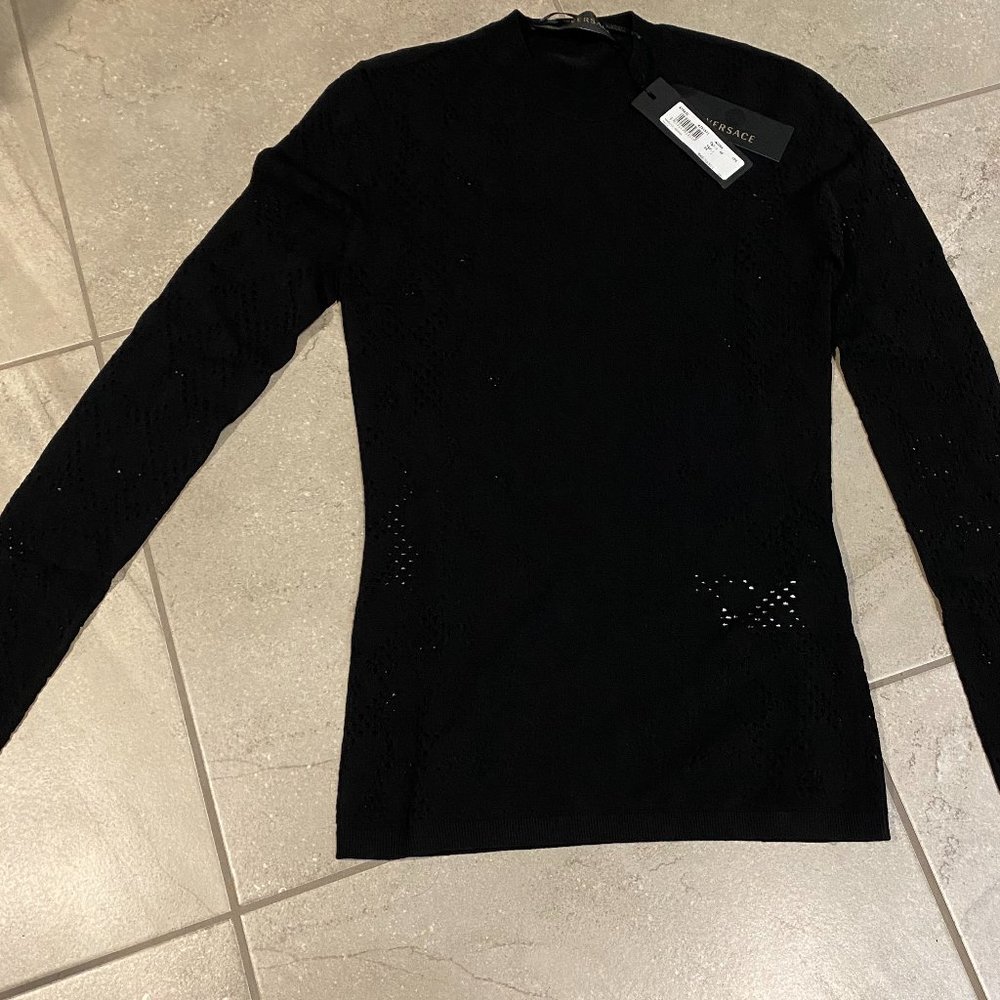 New VERSACE Women's Animalier Knit Top In Black